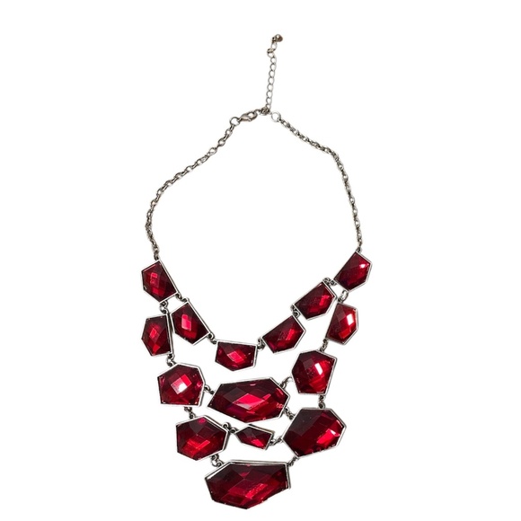Necklace Fashion Jewelry Red and Silver Geometric Pattern Accessory - Picture 1 of 9